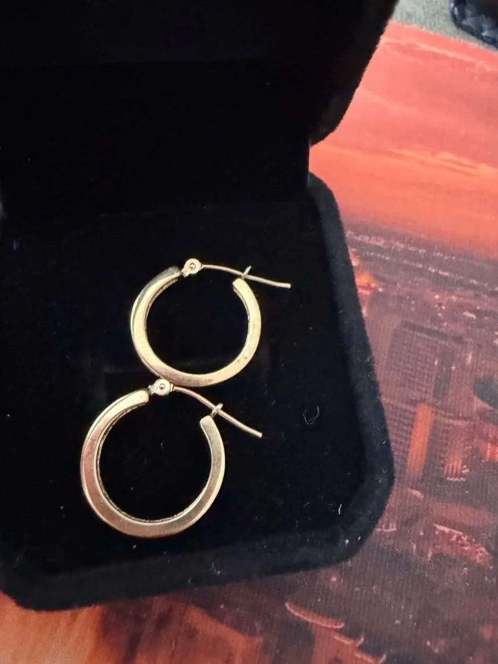 10K Solid Gold Natural Diamonds Hoop Earrings